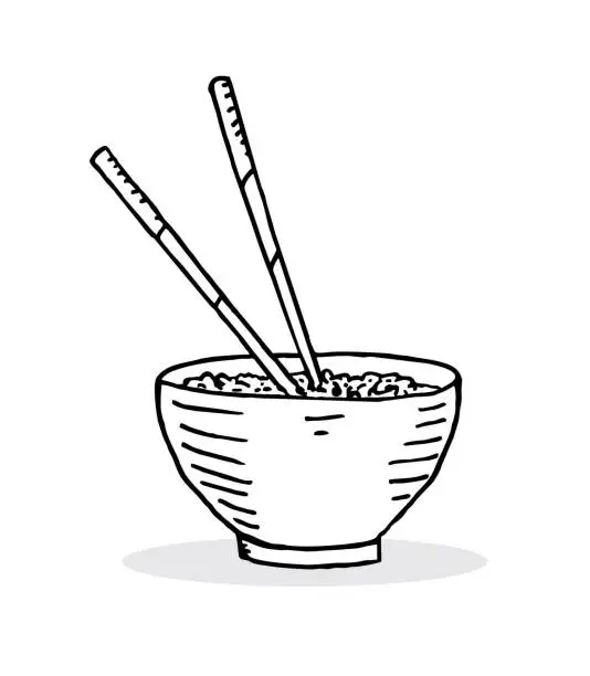 Vector illustration of Bowl of Asian rice with chopsticks