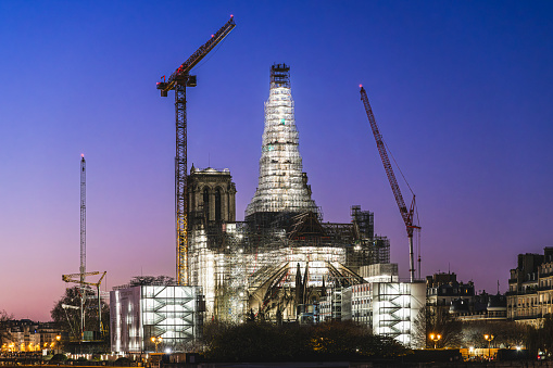 Reconstruction of the spire of Notre Dame de Paris, after the fire of April 15th, 2019. Paris in France, December 16th, 2023.