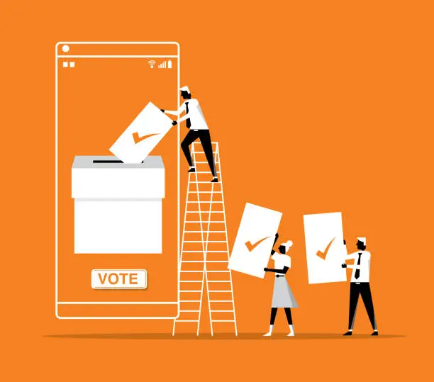 Vector illustration of On-line Voting - smart phone
