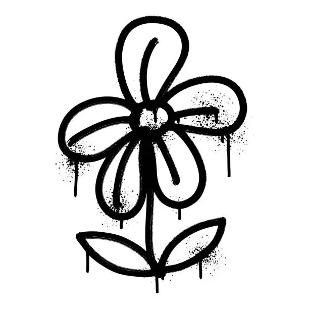Vector illustration of Cute sunflower graffiti drawing with black airbrush spray paint