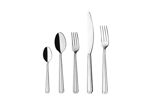 set of silver cutlery isolated on white