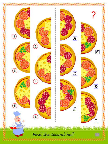 istock Logic puzzle game for children and adults. Need to find second half of each pizza. Educational page for kids. IQ training test. Developing spatial thinking skills. Flat vector cartoon image. 2000195272