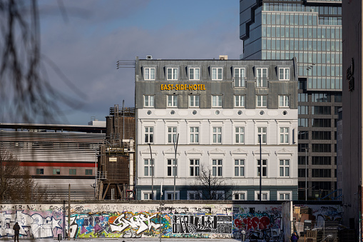 Offenbach, Germany - April, 19. 2022: graffiti  along a wall in Offenbach