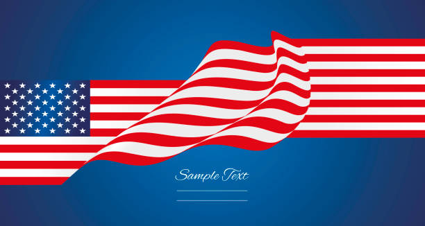 istock Flat USA flag converted into a wavy flag first then to flat again. Banner, poster, greeting card for USA holidays on blue background 2000209204