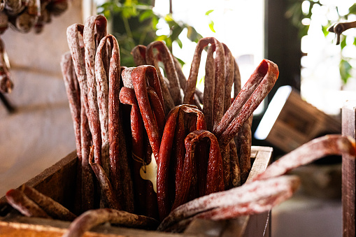 Different types of sausages in an Argentine delicatessen - Buenos Aires - Argentina