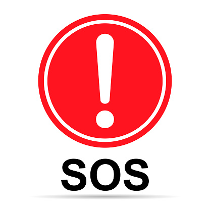 SOS help shadow icon, safety support alert design, save vector illustration .