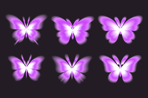 istock Aura butterfly y2k futuristic aesthetic figure collection, neon abstract blurry shapes isolated on dark background. Vector illustration 2000244750