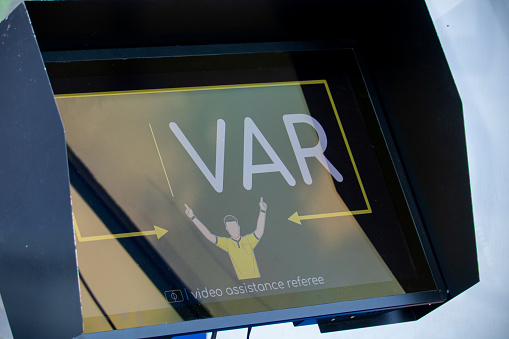 VAR system screen. System video assistant referee during the match