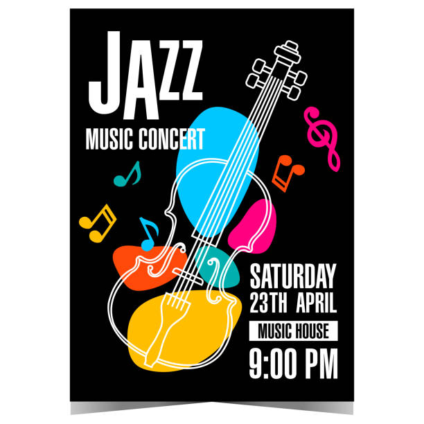 istock Jazz music concert leaflet or flyer with a violoncello and colourful musical notes. 2000259176