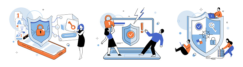 Database security vector illustration. Database protection is crucial for maintaining privacy and integrity personal information The concept database security encompasses defense critical data assets