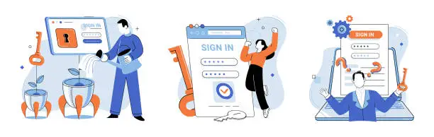 Vector illustration of Login password. A warm welcome message can be displayed upon successful registration and login