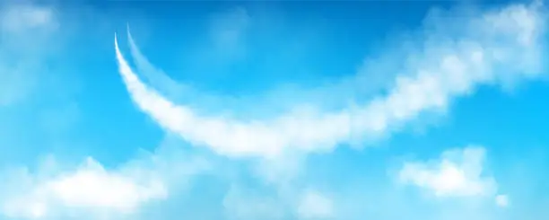 Vector illustration of Air speed plane smoke trail with cloud vector line