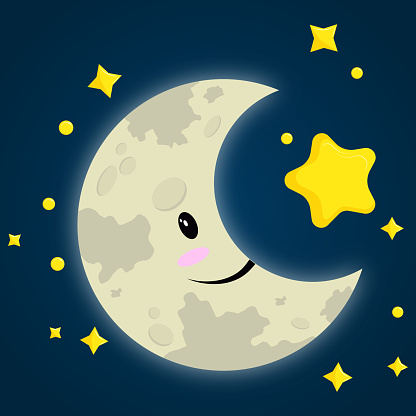 Smiling cartoon moon and stars vector illustration