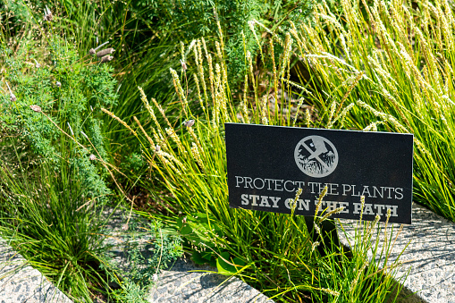 Sign do not walk on lawns in Highline Park Manhattan.