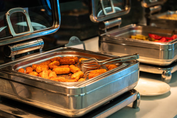Potato sticks for breakfast and lunch on buffet food catering banquet in a hotel
