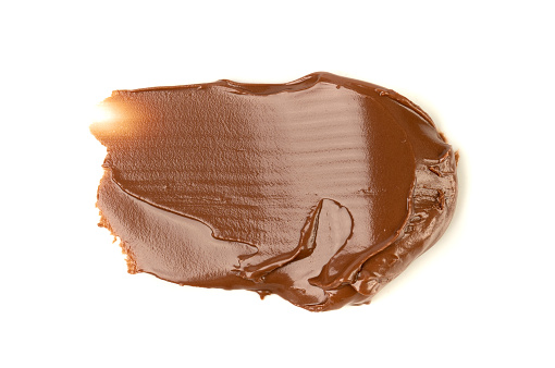 Chocolate Smear Isolated, Melted Chocolate Texture on White Background, Chocolate Sauce Pattern, Cocoa Hazelnut Cream, Liquid Chocolate Paste, Brown Creamy Smear with Copy Space for Text