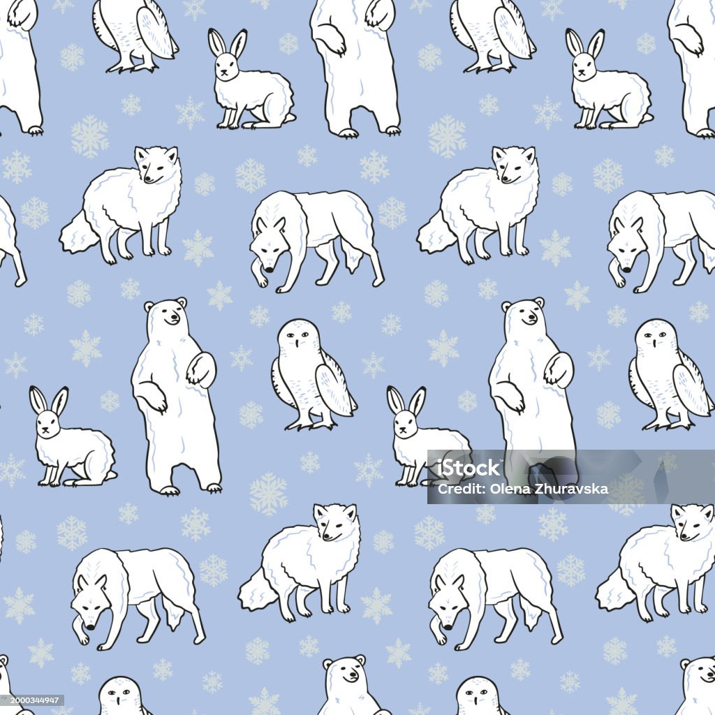 Artic Pattern Design Flat Arctic Animals And Birds Seamless Pattern Stock Illustration ...