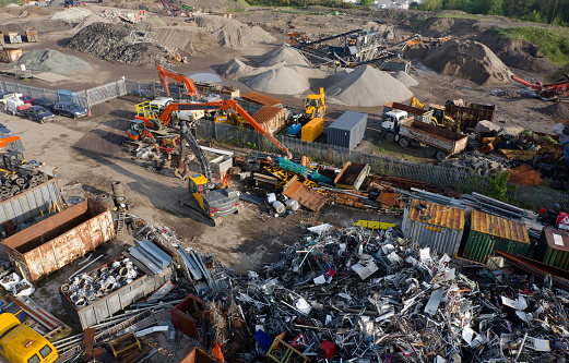 Scrap metal recycling compound viewed from above UK