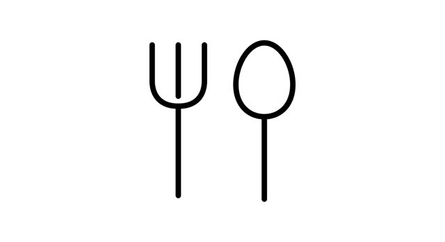 fork and spoon animated outline icon with alpha channel. fork and spoon 4k video animation for web, mobile and ui design