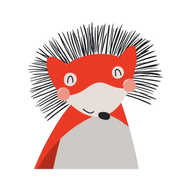 Vector illustration of Cute funny hedgehog superhero in costume cartoon character illustration.