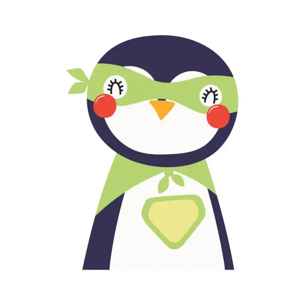 Vector illustration of Cute funny penguin superhero in costume cartoon character illustration.