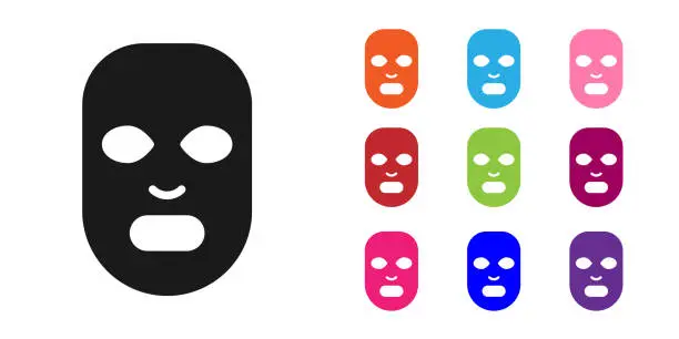 Vector illustration of Black Facial cosmetic mask icon isolated on white background. Cosmetology, medicine and health care. Set icons colorful. Vector