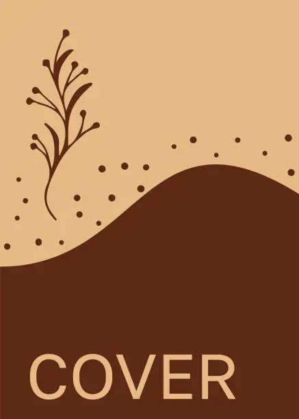 Vector illustration of Vector notebook autumn cover. Background with twigs, branches. Brown and beige autumn colors.