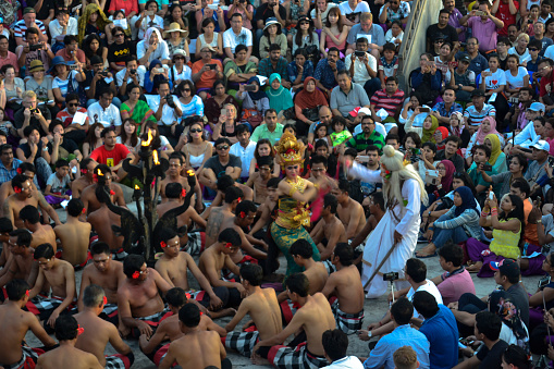 Bali, Indonesia, 02/25/2017. Bali traditional art dance performance in Uluwatu hill. Tradition and culture exposure for tourism industry.