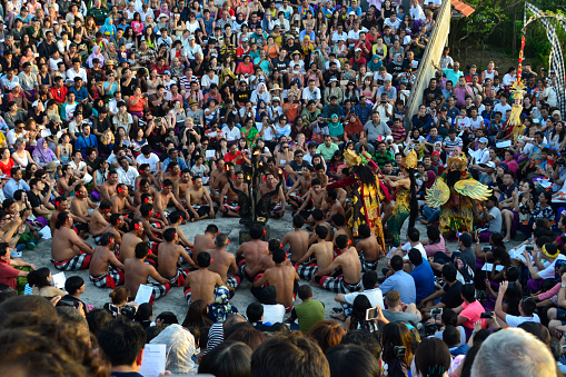 Bali, Indonesia, 02/25/2017. Bali traditional art dance performance in Uluwatu hill. Tradition and culture exposure for tourism industry.