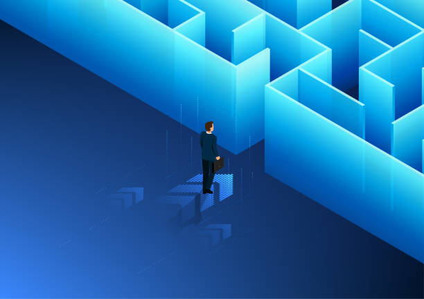 istock Businessman standing in front of the maze along with arrow Shows the problems faced by businesses that must find solutions in order for the business to grow and survive, isometric 2000508687