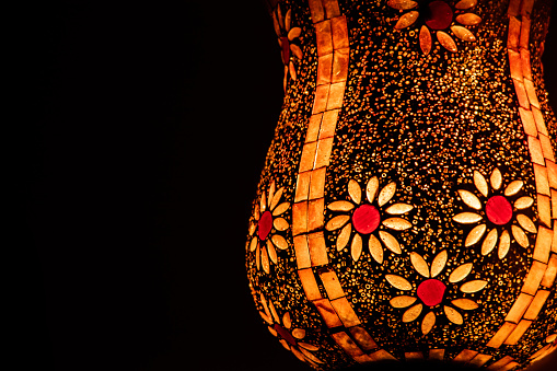 This is a closeup shot of the designer glass of brass & glass lamp in my home. Here only the glass portion is focused.