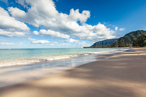 tropical white sand beach on oahu island, hawaii islands, usa.