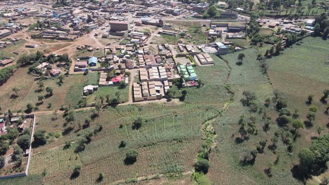 Panorama of remote African village Loitokitok in Kenya aerial view
