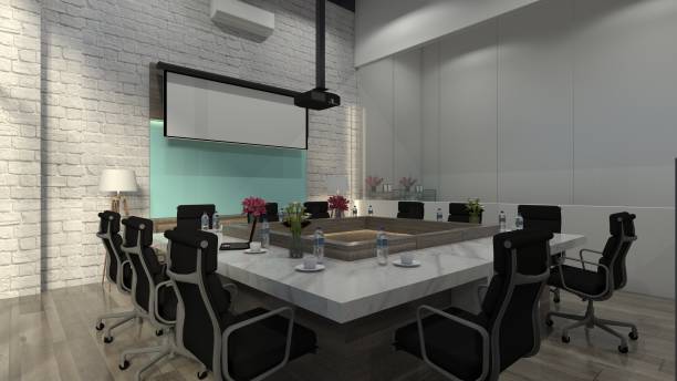 istock Modern Meeting Room Design with Marble Island Table in the Middle 2000563252