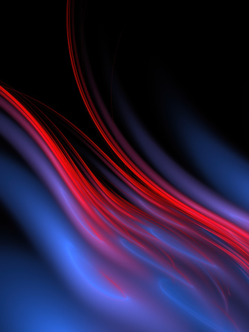 royalty free stock image of an abstract blue and red flame design element, isolated on black, suitable for background or decoration of a presentation, cover, website template, wallpaper