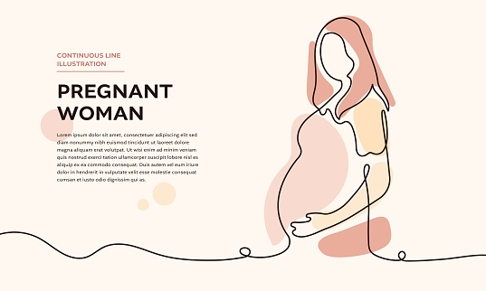 Pregnant Woman Web Banner with Continuous Line Icon