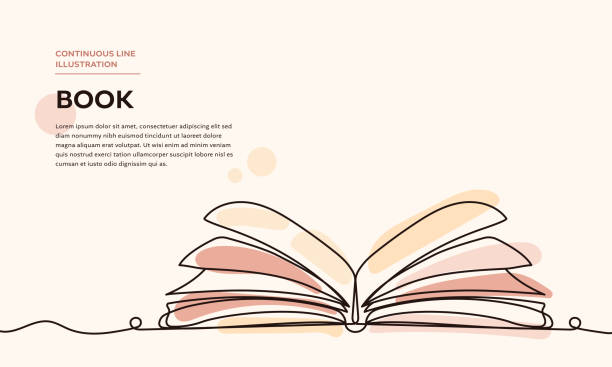 book continuous line icon - buku ilustrasi stok