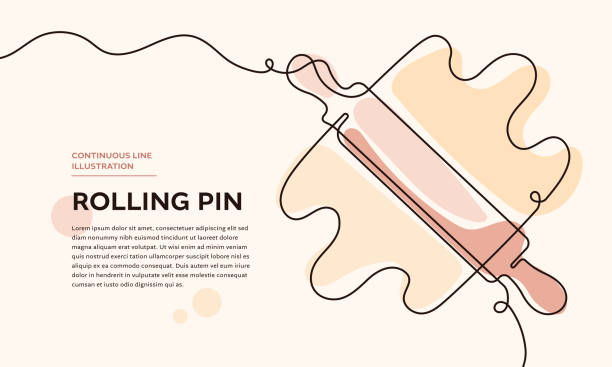 Rolling Pin Continuous Line Illustration Rolling Pin, Dough Web Banner with Continuous Line Icon rolling dough stock illustrations