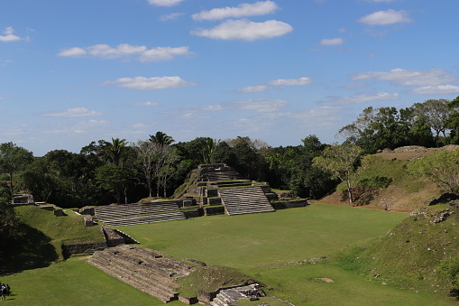 View from atop a pyramid at Altun Ha Mayan site in Belize