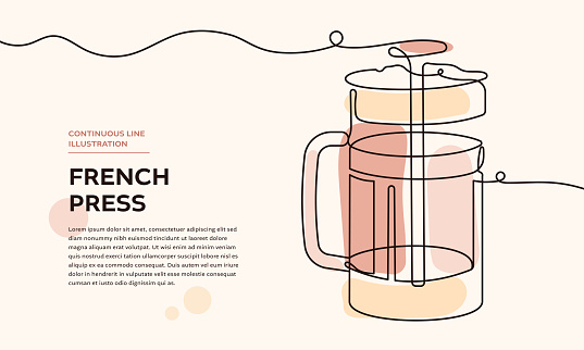 French Press Web Banner with Continuous Line Icon