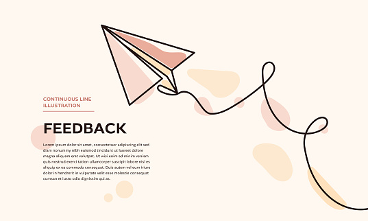 Feedback, Paper Airplane Web Banner with Continuous Line Icon
