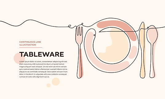 Tableware Web Banner with Continuous Line Icon
