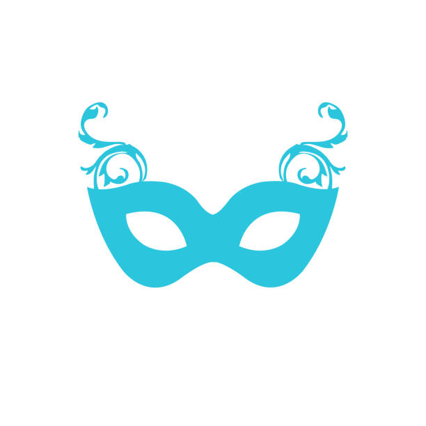 Face Masquerade carnival mask. Brom blue icon set. vector art illustration