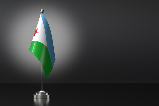 Small National Flag of the Republic of Djibouti on a Black Background. 3d Rendering
