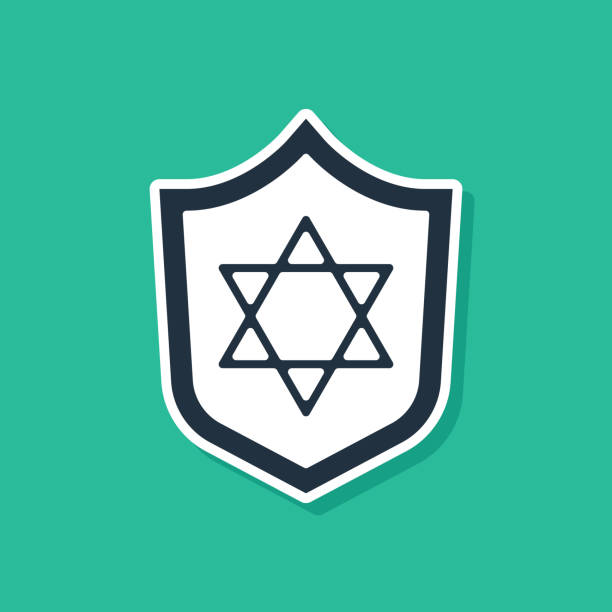 istock Blue Shield with Star of David icon isolated on green background. Jewish religion symbol. Symbol of Israel. Vector 2000786842
