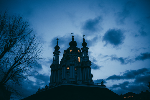 St. Andrew's Church at sunset, Kyiv, February 2024