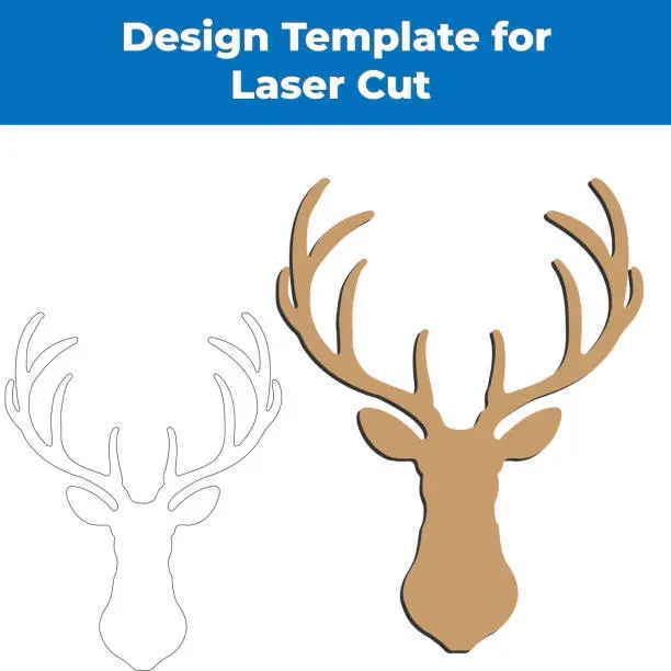 Vector illustration of wooden deer laser cut design element in vector eps