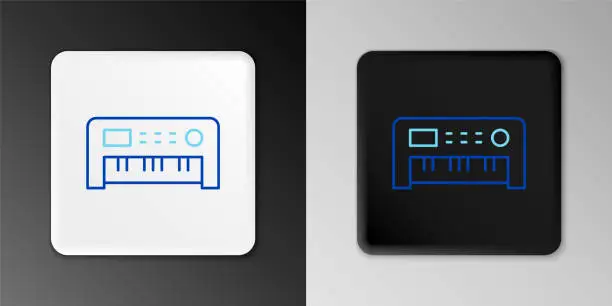 Vector illustration of Line Music synthesizer icon isolated on grey background. Electronic piano. Colorful outline concept. Vector