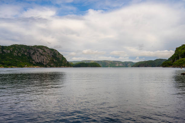 Steep mountains framing Lyngdalsfjorden viewed from Farsund
