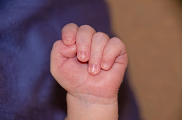 Cropped Image Of Baby Holding Mother Thumb